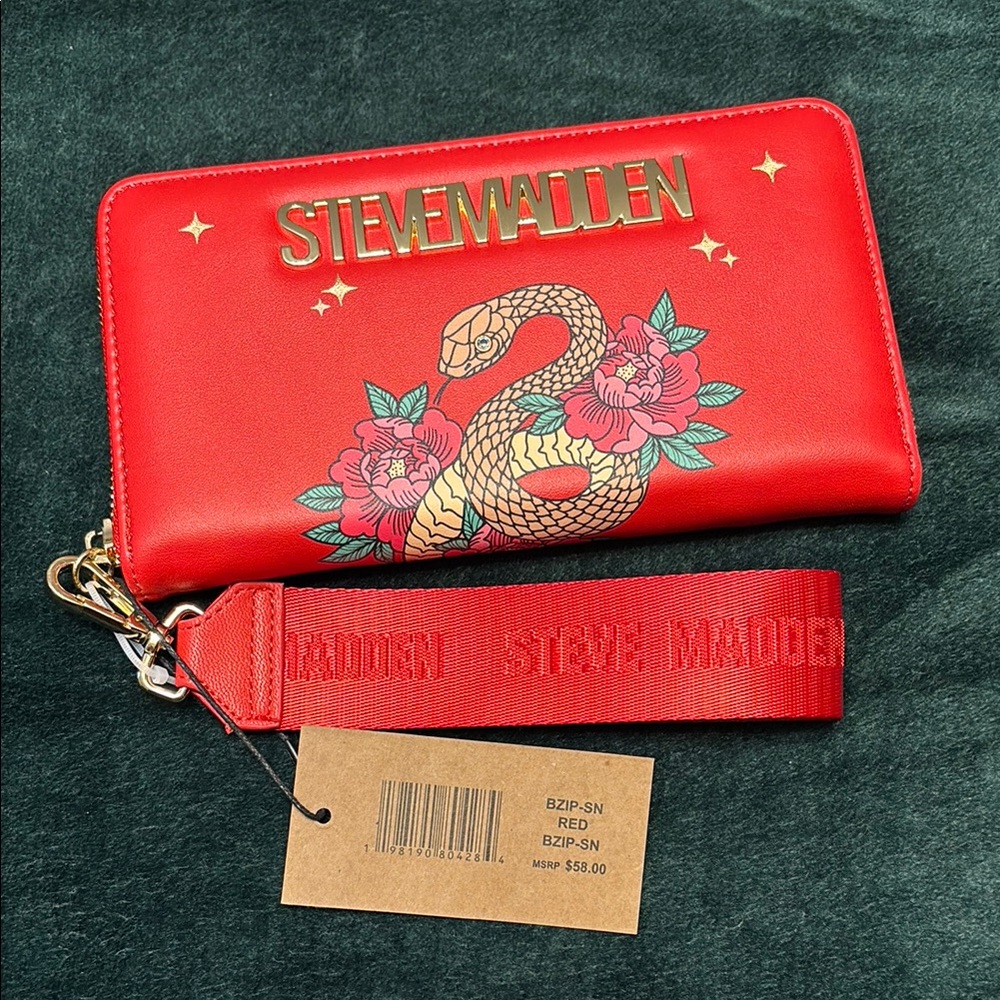 Steve Madden Zip Around Red Snake Wristlet